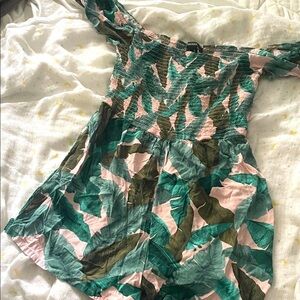 Tropical Leaf Print Off-Shoulder Kids Dress Size M